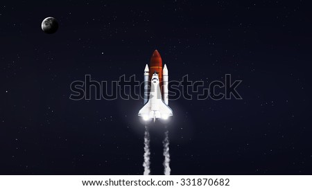 High resolution image of Space shuttle taking off on mission. Elements furnished by NASA
