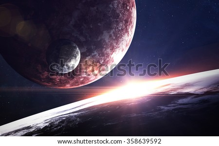 Universe scene with planets, stars and galaxies in outer space showing the beauty of space exploration. Elements furnished by NASA