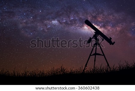 Infinite space background with silhouette of telescope. This image elements furnished by NASA.