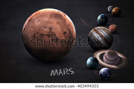 Mars - High resolution images presents planets of the solar system on chalkboard. This image elements furnished by NASA