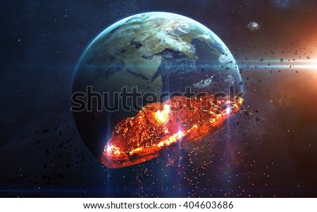 Apocalyptic background - planet Earth exploding, armageddon illustration, end of time. Elements of this image furnished by NASA