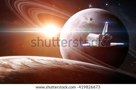 Abstract scientific background - glowing planet in space, nebula and stars. Elements of this image furnished by NASA