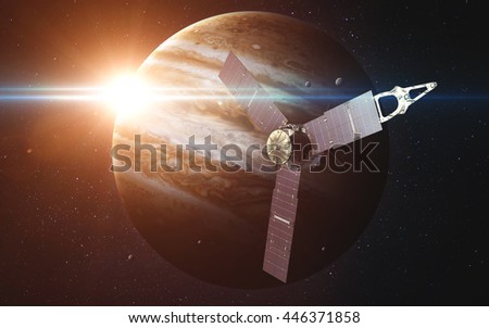 Juno sattelite orbiting Jupiter. Elements of this image furnished by NASA