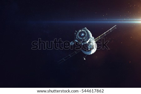 Spacecraft. Cosmic art, science fiction wallpaper. Beauty of deep space. Billions of galaxies in the universe. Elements of this image furnished by NASA