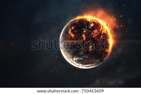 Planet cataclysm. Science fiction space visualization. Cosmic explosion. Elements of this image furnished by NASA