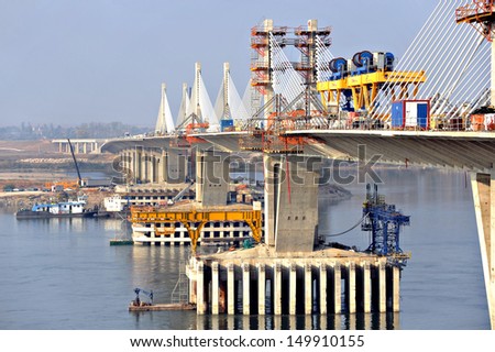 CALAFAT/ROMANIA - OCTOBER 24: The construction site of the new Danube bridge that links Romania to Bulgaria across the Danube River on October 24, 2012 in Calafat.
