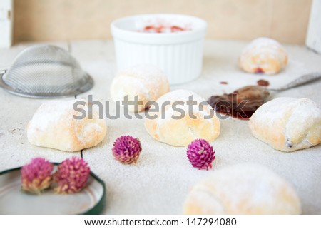 Handmade pastry - roll buns with fruit marmalade