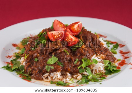Indian cuisine - Lamb meat - Meat in sauce with rice