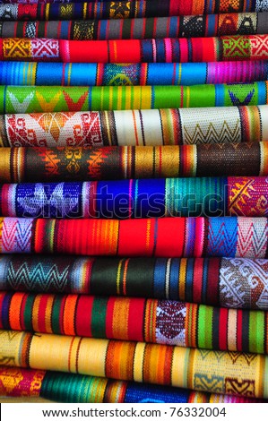 Indigenous textiles at craft market, Ecuador