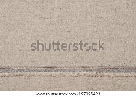 Natural Linen Fabric With Rough Edge.
