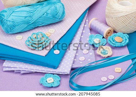 Handmade Crochet Flowers. Cotton, Baby Cord And Wool Felt Textile.