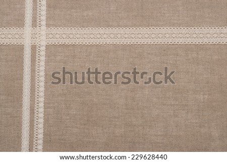 Natural Linen Textile With Lace Ribbon.