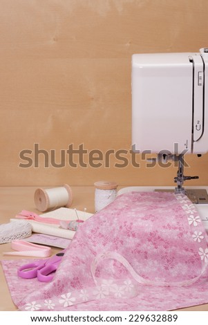 Sewing Machine. Fabric. Tailoring Hobby Accessories.