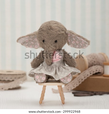 Handmade Elephant Soft Toy. Traditional Teddy Style.