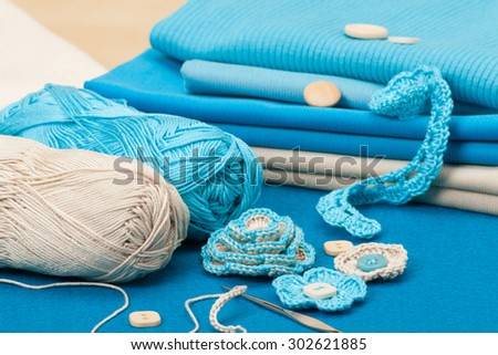 Handmade Crochet Flowers. Baby Cord, Corduroy And Wool Felt Textile.