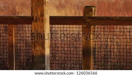 Wood and wire railing in wetland habitat