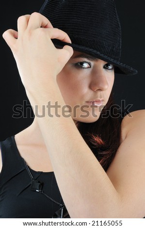 portrait pretty girl in black bonnet