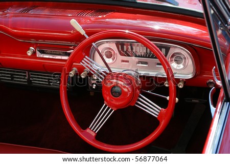 The dashboard of a restored 1960\'s era car.