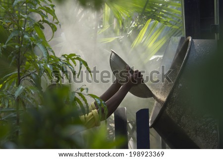 Preparing cement in middle of jungle