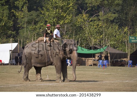 Bardia, Nepal - November 26, 2013: Elephant polo game in Bardia, Nepal. International competion take place in Bardia every year.