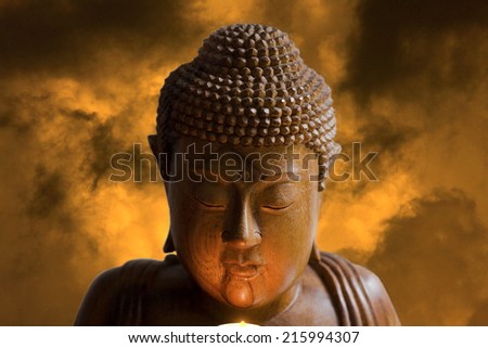 Meditation of Buddha in cloudy sky