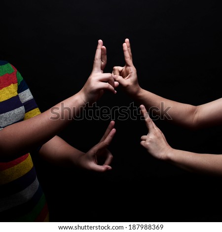 Sign Language (ASL) used for the letter D used by the Deaf and M