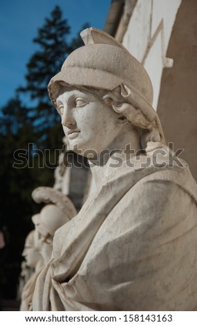 Ancient marble statue of the Greek goddess of war Athena