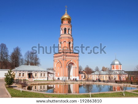 Belfry of the lake in the Holy Ascension Monastery in Moscow region