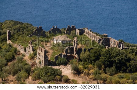 Ruins of Athonias school, Vatopedi monastery, Mount Athos, Greece