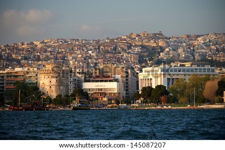 Thessaloniki city, view from the sea, Greece
