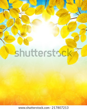 Vector illustration of autumn landscape with yellow leaves