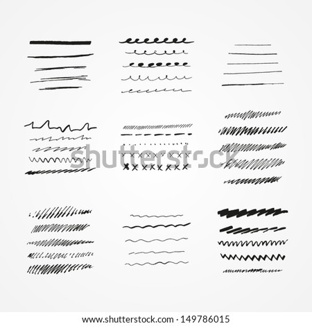 Set Of Vector Grunge Brushes. Abstract Hand Drawn Ink Strokes