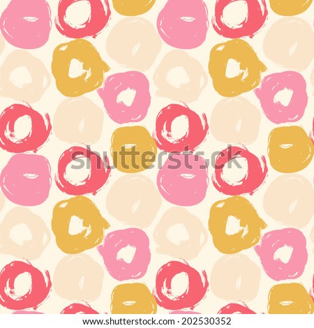 Multicolored abstract background. Seamless pattern with round hand drawn shapes. Hand drawn painted texture in pink, beige and gold colors