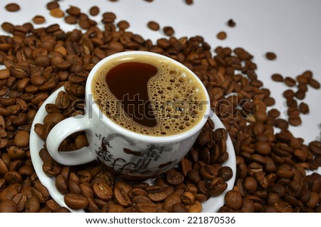 turkish greek cafe cup and beans for background