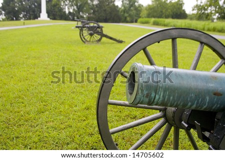Three cannons guard the Stones River Battlefield from the American Civil War