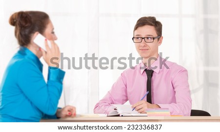Communication between the client and the employee or office support services. Manager in the workplace to conduct business meetings with the client. HR manager conducts the interview. Office staff.