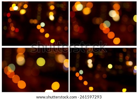 Blurred light night lighting of the city. Collection bokeh night city. Blurred images overlooking bokeh as colored circles of light in the night background. Bright colors of the night city.