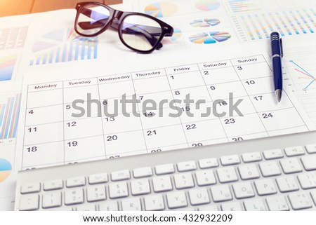 Business calendar, Planning. Desktop Manager. View from above.