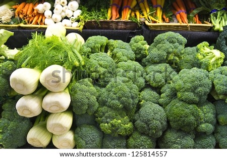 Raw fresh vegetables in a grocery store