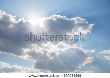 blue sky, clouds and sun behind the clouds, sun, sunrise and sunset