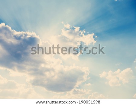 blue sky, clouds and sun behind the clouds, sun, sunrise and sunset, instagram effect