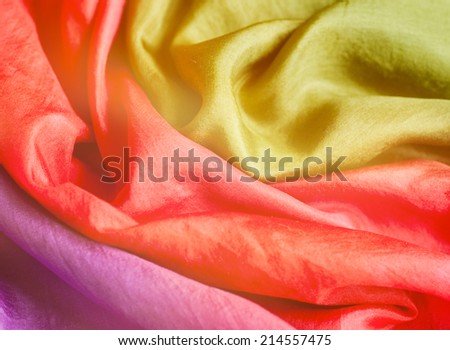 Smooth colorful silk scarf, background and texture