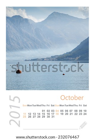 2015 photo calendar with minimalist landscape, October