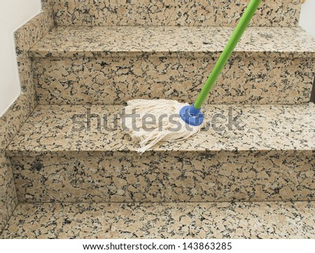 Mop Cleaning The Stairs Marble