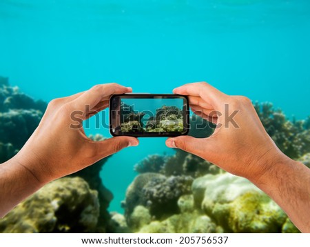photographing with a water phone underwater in the sea
