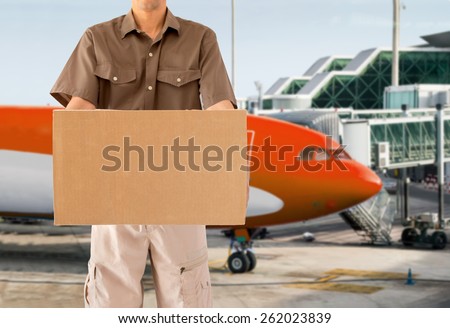 cargo aircraft for air parcel delivery service with plane on background