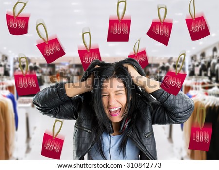 very crazy woman with rain bargain prices in the store