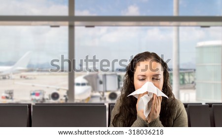 sneezing woman sick blowing nose with white background