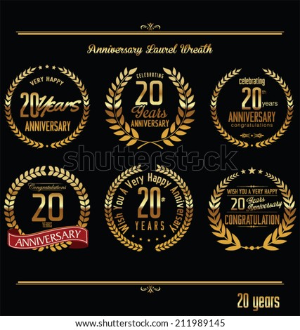 Anniversary laurel wreath retro labels 20 years Anniversary laurel wreath retro labels 20 years