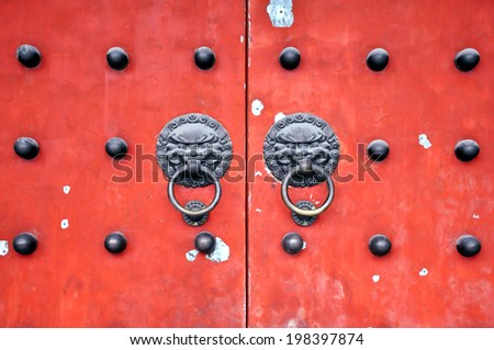 Doors of Baiyun temple, Shanghai, China